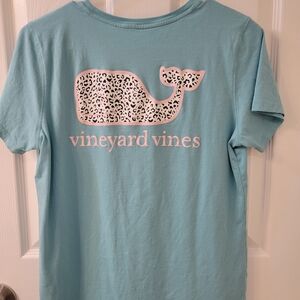 Vineyard Vines Women's Teal T-Shirt with Leopard Whale